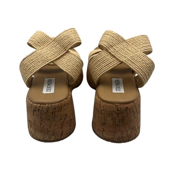 Steve Madden Sashes Cork Ankle Strap Flatform Sandals Raffia Beige Size 6M - Picture 4 of 8